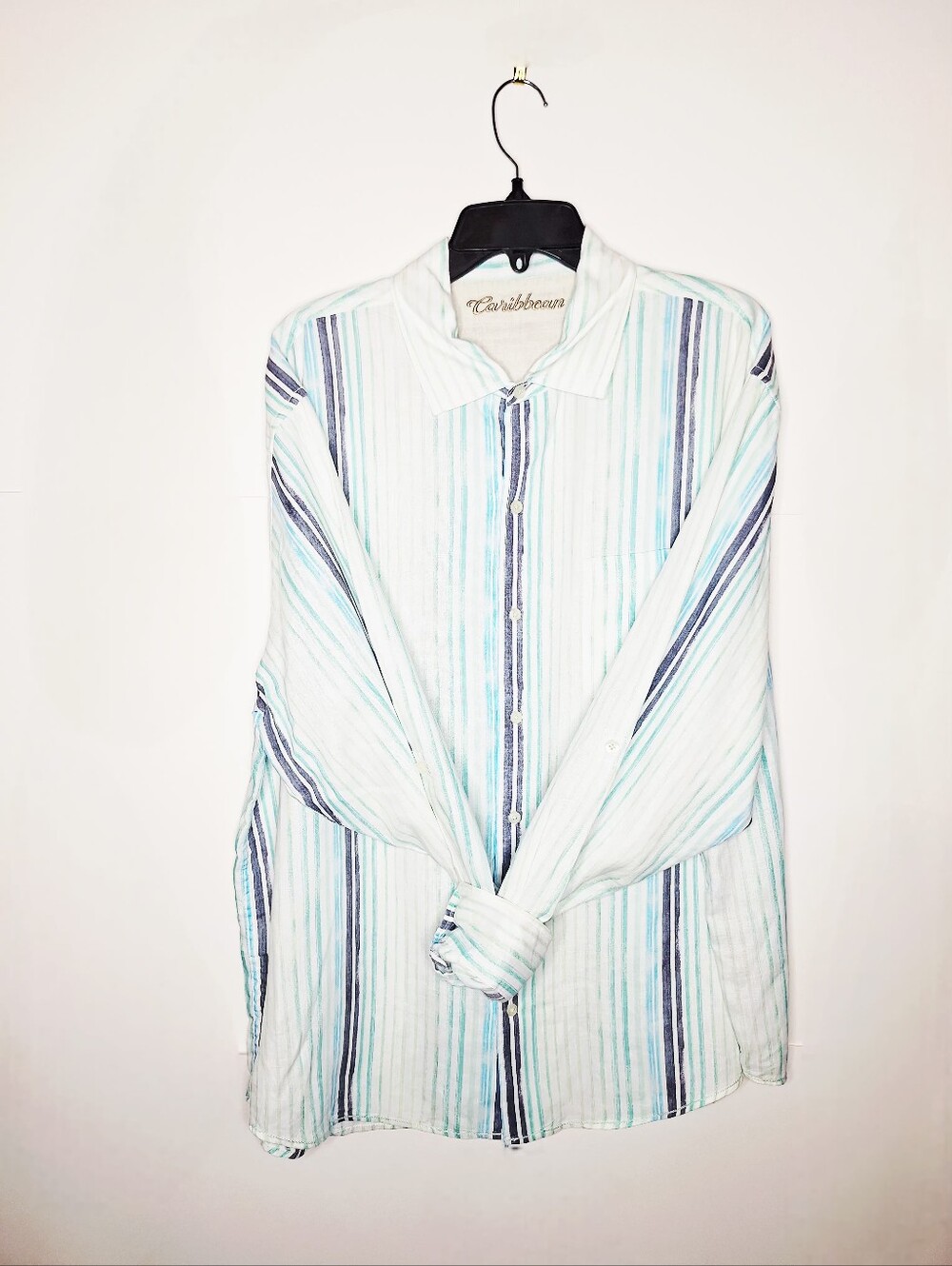 Caribbean "Stripes In Linen" Old Money,travel, 100% Linen Button-down Shirt.